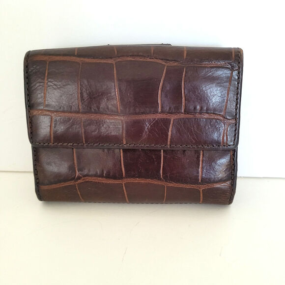 Coach Madison Wallet Brown Croc Bifold 5x4 Medium Card Bill Holder Logo Leather - Picture 2 of 12